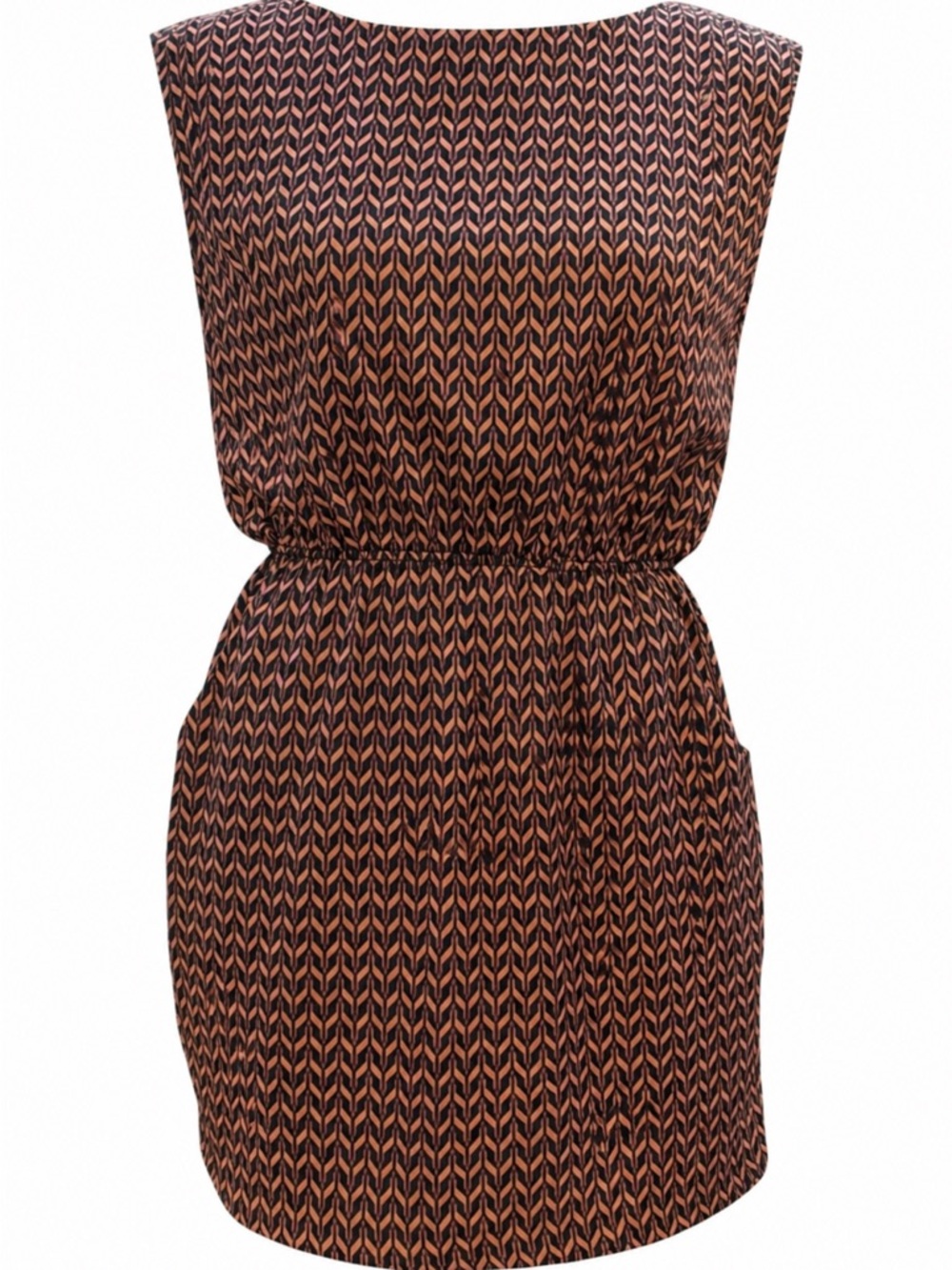 Peppermint Chevron Print Salmon Pink Sleeveless Dress Size L Open Back Pockets